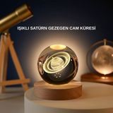Gizmurstore Satürn Gezegenli Kristal Küre LED Lamba USB’li Ahşap Standlı - MZUIRG2492-1444