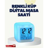 Gizmurstore Termometre ve Takvim Özellikli 7 Renk Değiştiren Küp Alarm Saati - MZUIRG2249-1219
