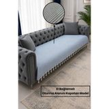 Gizo Home BRK | Pamuklu El Bağlamalı Kaymaz Bohem Oturma Alanını Kapatan Yıkanabilir Koltuk Örtüsü Tekli&İkili&Üçlü 115x210 Modern Çekyat Örtüsü, Berjer Örtüsü, Koltuk Şalı Mavi