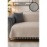 Gizo Home YVZ | El Bağlamalı Pamuklu Dokulu, Kaymaz Çok Amaçlı Bohem Koltuk Örtüsü Yıkanabilir Tekli&İkili&Üçlü 180x210 Modern Çekyat Örtüsü, Berjer Örtüsü, Koltuk Şalı BEJ
