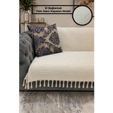 Gizo Home YVZ | El Bağlamalı Pamuklu Dokulu, Kaymaz Çok Amaçlı Bohem Koltuk Örtüsü Yıkanabilir Tekli&İkili&Üçlü 180x210 Modern Çekyat Örtüsü, Berjer Örtüsü, Koltuk Şalı Krem