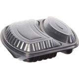 Gizpak Plastik 2 Bölmeli Menü Kabı(Sıcağa Dayanıklı) 50 adet - Siyah - 23X19X4CM