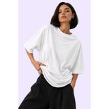 Gizrain Kadın Beyaz Oversize Oysho Kumaş Basic Tişört - Salaş Kalıp Rahat Kesim