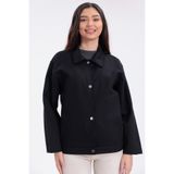 Gizrain Kadın Siyah Oversize Mevsimlik Çıt Detaylı İç Cepli Gabardin Ceket