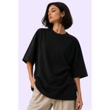 Gizrain Kadın Siyah Oversize Oysho Kumaş Basic Tişört - Salaş Kalıp Rahat Kesim