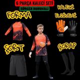 Gk Degaj Dragon Desenli Çocuk Kaleci Eldiveni Sünger Destekli Çocuk Kaleci Forma Şort Çorap Takımı - Neon Turuncu - 11 - 12 Yaş