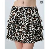 Gk Luxury & Fashion Leopar Desen Katlı Mini Etek Bürümcük Kumaş Premium Kalite