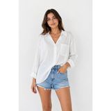 Gk Luxury & Fashion Leopar Oversıze Kadın Gömlek, Tencel Tensel Kumaş, Rahat Kesim Tek Cepli Basic Gömlek - Standart - Beyaz