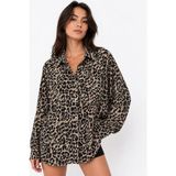 Gk Luxury & Fashion Leopar Oversıze Kadın Gömlek, Tencel Tensel Kumaş, Rahat Kesim Tek Cepli Basic Gömlek - Standart