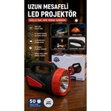 GK2222 Şarjlı LED El Projektörü 10W Uzun Mesafe El Feneri 50 Saat Çalışma Süresi Kamp Av Acil Durum Işığı - Siyah