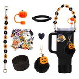 GKBYN Cadılar Bayramı Stanley Kupası Aksesuar Seti, Hasır Kapak, Sap ipi, Cadılar Bayramı çıkartmaları, fincan halkası, peluş kolye, Silikon Çizme, Kalp Düğmeleri (Pumpkin) Dahil Kişiselleştirilmiş Tılsım