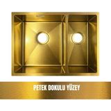 Gl General Redux 58X44 Gold Petek Dokulu Sağ 1,5 Gözlü Paslanmaz Çelik Mutfak Eviyesi - Altın