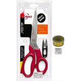 GL120 Kumaş Terzi Makası Kutusunda + Mezura + Metal makas Plastik Saplı 23 cm 9"inç Nova - Kırmızı
