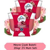 Glade Meyve Çiçek Buketi Kokulu Büyük Mum 204GR 2'li Set Tek Fitilli, Esansiyel Yağ Içeren Koku, Pamuk Fitil