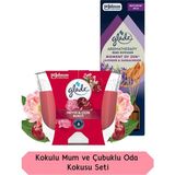 Glade Meyve Çiçek Buketi Kokulu Büyük Mum 204GR ve Aromaterapi Lavanta ve Sandal Ağacı Kokulu Çubuklu Oda Kokusu Seti - Pembe