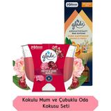 Glade Meyve Çiçek Buketi Kokulu Büyük Mum 204GR ve Aromaterapi Portakal ve Neroil Çiçeği Kokulu Çubuklu Oda Kokusu Seti