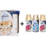 Glade Otomatik Sprey+ Ipeksi Vanilya+ Meyve& Çiçek Buketix Temizliğin Ferahlığı x Meyve& Çiçek Buket= 3 x 269 ml