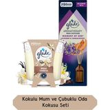 Glade Vanilya Kokulu Mum 112GR ve Aromaterapi Lavanta ve Sandal Ağacı Kokulu Çubuklu Oda Kokusu Seti