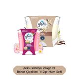 Glade Vaniya Kokulu Büyük Mum 204gr ve Bahar Çiçekleri Kokulu Küçük Mum 112gr Set