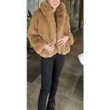 Glam Fashion Kahverengi Şal Yaka Kürk