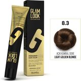 Glam Look Kalıcı Saç Boyası | 8.3 Açık Kumral Dore | 100 ml | Koruyucu, nemlendirici, besleyici yağlar, düşük amonyak seviyesi, profesyonel 79 renk