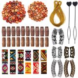 Glamer 105 Adet Saç Aksesuarı, Örgü için Ahşap Boncuklar, Klasik Retro Stil Metal Manşet Tüpleri, El Yapımı Kumaş Rasta Boncukları, Kadınlar için Saç Takıları Örgüler