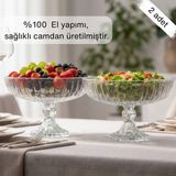 Glamis Selen Concept Linea Damla Model Ayaklı El Yapımı Cam Salata ve Meyve Kasesi 2'li Set - 2.54 L