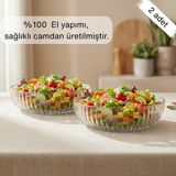 Glamis Selen Concept Linea Damla Model El Yapımı Cam Salata ve Meyve Kasesi 2'li Set - 2.5 L