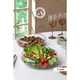 Glamis Selen Concept Simge Model Büyük Boy El Yapımı Cam Salata Kasesi 2'li Set - 2 lt - Beyaz
