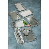 Glamour Home 25 cm 6’lı Kahve Sunum Tepsi Seti – Gümüş Renk Paslanmaz Metal Kişilik İkram Tepsileri, Şık Servis