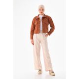 Glamoura Çıt Çıt Düğmeli Kısa Kaşe Kadın Mont - 227-Kahverengi - XL