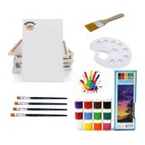 Glanart 12 Renk Akrilik Boya Seti 25X35 Tuval Ipek Fırça Seti 12X20 ml - 00