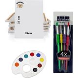 Glanart 25X35 Tuval ve Paletli 4 Lü Fırça Seti Sentetik Uç (Yağlı,guaj,akrilik Boyası Için) - Beyaz