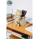 Glanart 3 Boyutlu Kedi Figürlü Masa Üstü Kalemlik (3d Filament) 1 Adet - Bej