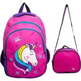 Glanart 3 Gözlü Ilkokul Çantası Beslenmeli Takım Su Geçirmez Full Astarlı Unicorn - Pembe