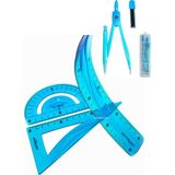 Glanart 30 cm Esnek Cetvel Takımı 4 Lü Set (Cetvel,pergel,açıölçer ve Metal 0,7 Uçlu Pergelli Set) - Mavi - cetvet takımı