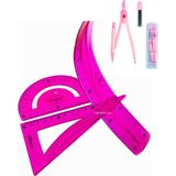 Glanart 30 cm Esnek Cetvel Takımı 4 Lü Set (Cetvel,pergel,açıölçer ve Metal 0,7 Uçlu Pergelli Set) - Pembe - cetvet takımı