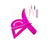 Glanart 30 cm esnek cetvel takımı 4 lü set (CETVEL,PERGEL,AÇIÖLÇER VE METAL 0,7 UÇLU PERGELLİ SET) PEMBE