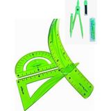 Glanart 30 cm Esnek Cetvel Takımı 4 Lü Set (Cetvel,pergel,açıölçer ve Metal 0,7 Uçlu Pergelli Set) - Yeşil - cetvet takımı