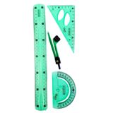 Glanart 30 cm esnek kırılmaz cetvel takımı 4 lü set (CETVEL,PERGEL,AÇIÖLÇER VE PERGELLİ SET)