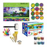 Glanart 35X50 Resim Defteri + 6X25 ml Parmak Boyası Baskı Seti Ponpon Fırçalı Set (Yıkanabilir) - Çok Renkli - 1 Adet