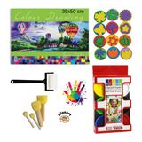 Glanart 35X50 Resim Defteri + Parmak Boyası Baskı Seti Ponpon Fırçalı Set (Yıkanabilir) - Çok Renkli - 1 Adet