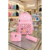 Glanart 3\'lü Set Çocuk Ilkokul Çantası+ Kalemlik+ Beslenme ( Delikli Model ) Relaxio 1 Adet - sırt çantası - Pembe - 42x30x20