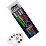 Glanart 4 Lü Sentetik Uçlu Fırça Seti ve Palet 1 Takım (Yağlı,guaj,akrilik ve Cam Boyası Için) - Çok Renkli