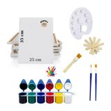 Glanart 6 Renk Akrilik Boya Seti 25X35 Tuval Ipek Fırça Seti 6X20 ml Boya Çubuklu Set