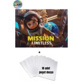 Glanart A4 Boy Çıt Çıt Ödev Dosyası +10\' Lu Poşet Dosya Astronotlar - Çok Renkli - 1 Adet