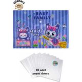 Glanart A4 Boy Çıt Çıt Ödev Dosyası +10\' Lu Poşet Dosya Baby Family - 1 Adet - Mor