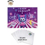 Glanart A4 Boy Çıt Çıt Ödev Dosyası +10\' Lu Poşet Dosya Baby Family Hello - 1 Adet - Mor