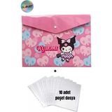 Glanart A4 Boy Çıt Çıt Ödev Dosyası +10\' Lu Poşet Dosya Çılın Kuromi - 1 Adet - Pembe