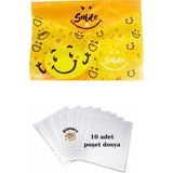 Glanart A4 Boy Çıt Çıt Ödev Dosyası +10\' Lu Poşet Dosya Emoji - 1 Adet - Sarı